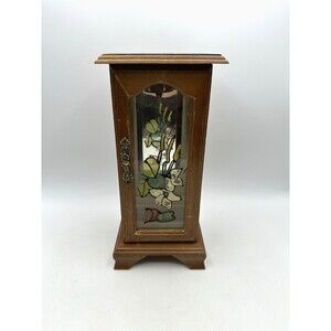 Vintage Centurion Jewelry Box Floral Graphic Glass Wood w/Mirror Cabinet Box